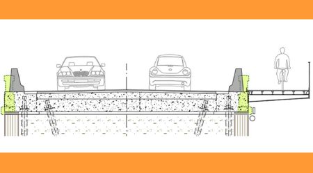 Plànol de la secció del pont d'Adrall amb la vorera que es construirà