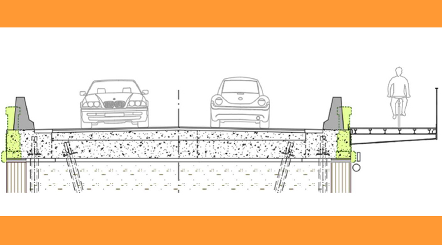 Plànol de la secció del pont d'Adrall amb la vorera que es construirà (Govern.cat)