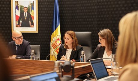 Quim Dolsa i, al centre, Rosa Gili, durant el Consell de Comú