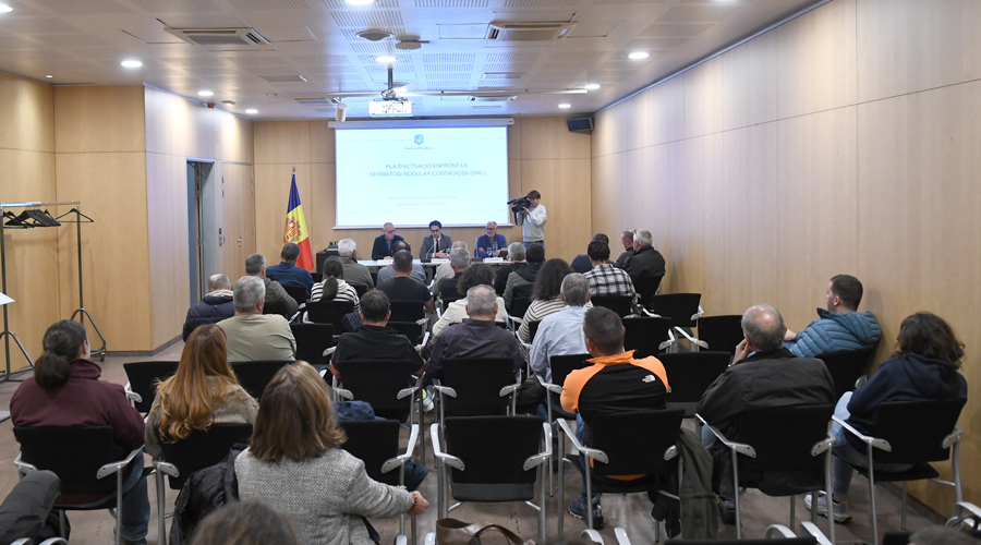 Al fons, al centre, el ministre, Guillem Casal, davant el sector ramader andorrà (SFGA)