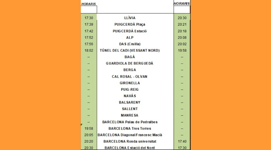Els horaris de la línia (Govern.cat)