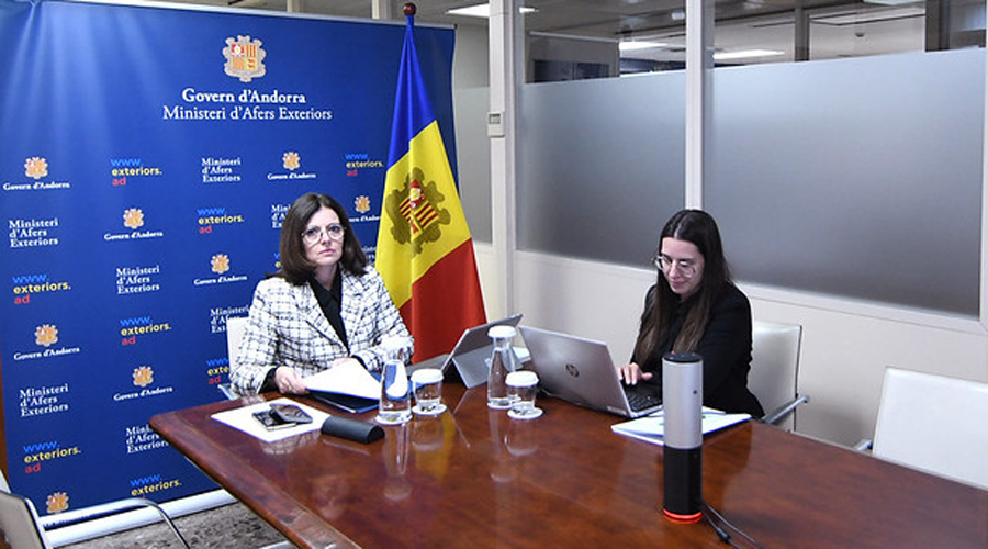 Imma tor, a l'esquerra, en II Reunió -telemàtica- de ministres d’Afers Exteriors d’Iberoamèrica (SFGA)