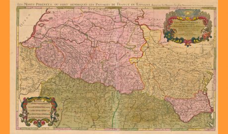 Mapa dels Pirineus, elaborat per Nicolas Sanson entre 1659 i 1667, que mostra la frontera entre Espanya i França després del tractat dels Pirineus (1659) - Aquí Llívia i els pobles del voltant formen part d'Espanya, encara no és enclavament