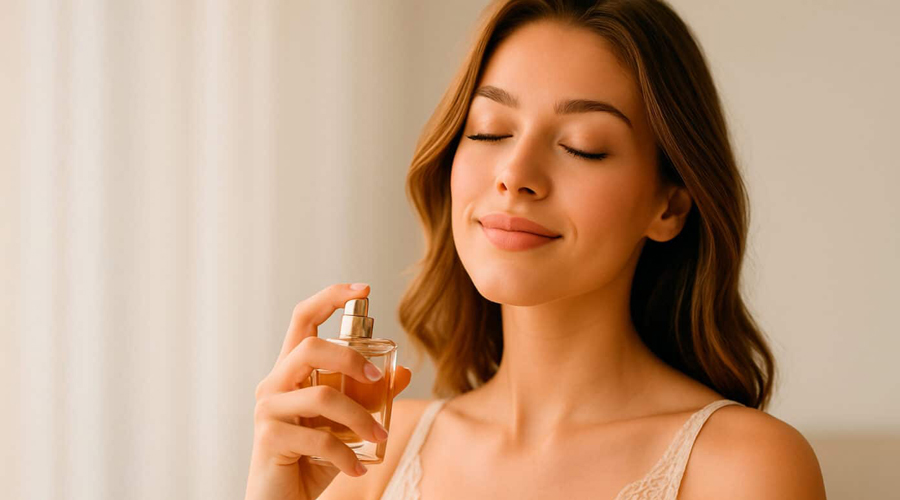 Una dona olorant un perfum