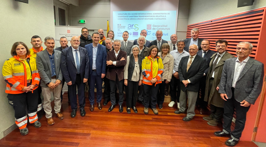 Els responsables institucionals i promotors del projecte, aquest dijous, a Perpinyà (Govern.cat)