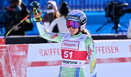 Cande Moreno, a l'arribada del primer descens WC de St. Moritz