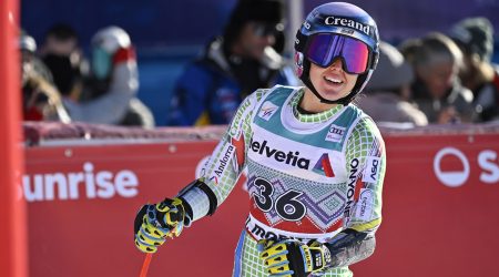 Cande Moreno, en finalitzar el supergegant de la WC de St Moritz