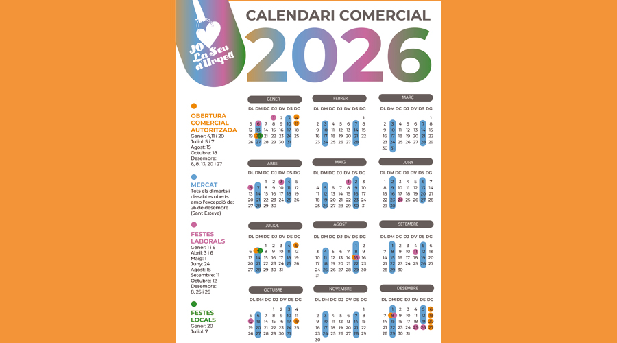 El calendari comercial 2026 (Aj. la Seu)