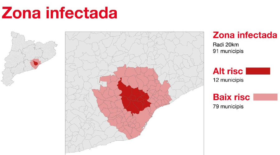 Zona infectada a Catalunya per la pesta porcina africana (Govern.cat)