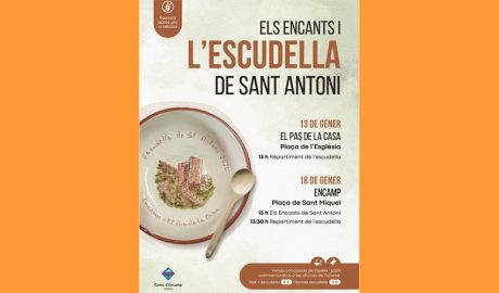 Cartell anunciant l'escudella de Sant Antoni al Pas i Encamp