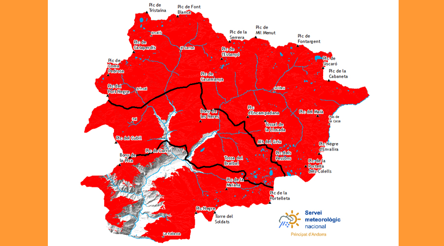 Mapa assenyalant el risc per allaus (SMN)