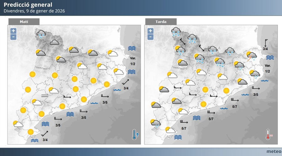 Previsió del MeteoCat per a aquest divendres, 9 de gener