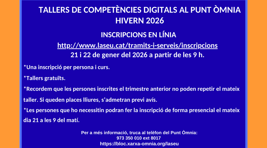 Cartell anunciant els tallers (Aj. la Seu)