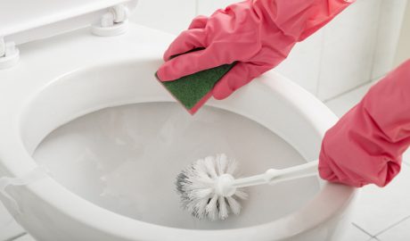 Una persona netejant un vàter
