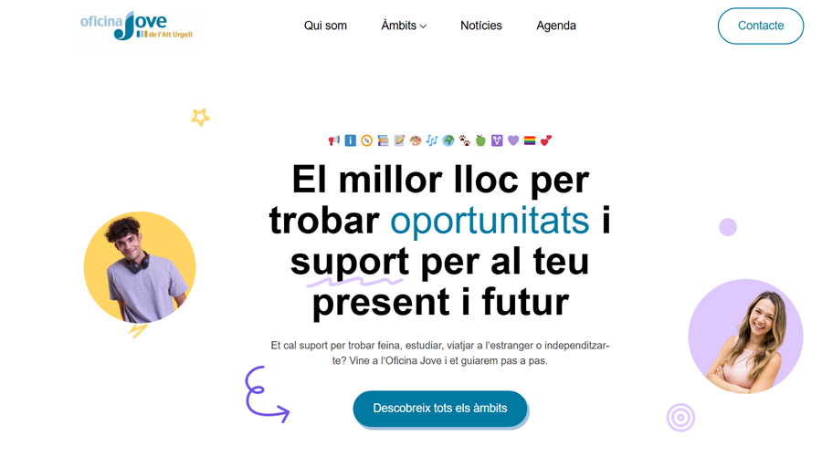 Pàgina d'entrada a la nova web de l'Oficina Jove (CCAU)