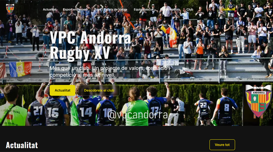 Pàgina principal de la web del VPC Rugby XV