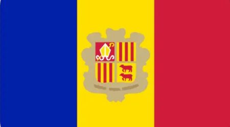 La bandera d'Andorra amb l'escut sense les quatre barres
