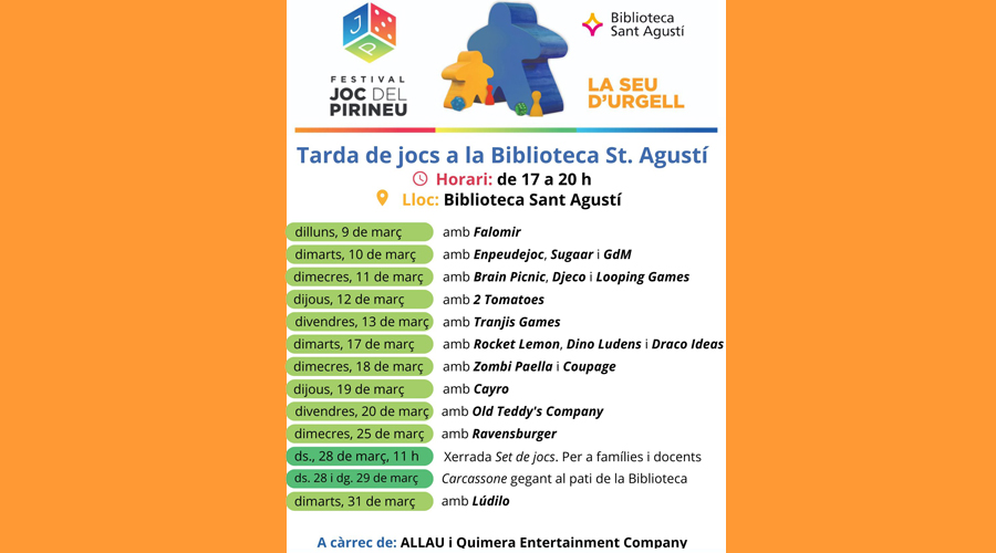 El calendari de "Tarda de jocs"