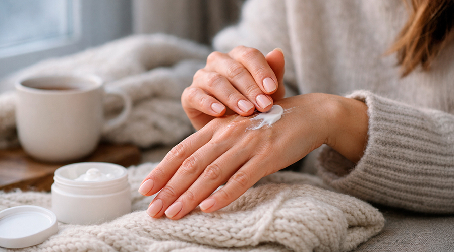 Una dona aplicant-se crema hidratant a les mans