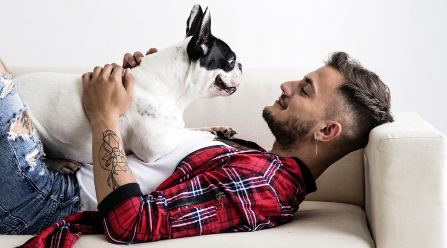 Un gos i el seu propietari mostrant-se afecte