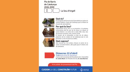 Cartell informant de la presentació del Pla de Barris, a la Seu