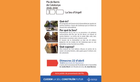 Cartell informant de la presentació del Pla de Barris, a la Seu