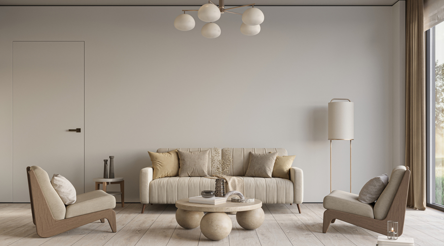 Sala d'estar amb tons beix-crema