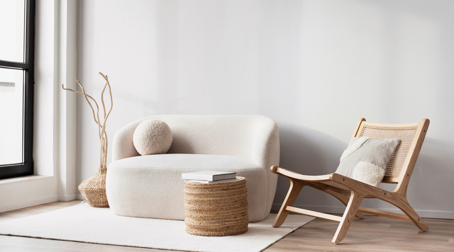 Un racó de la sala d'estar concebut de forma minimalista